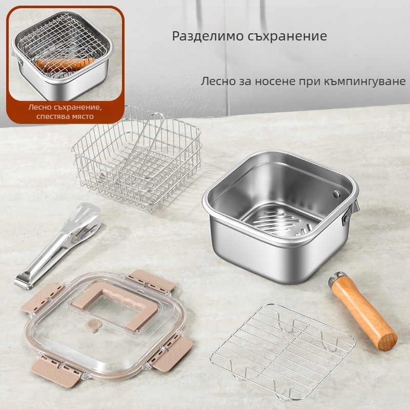 - Японски квадратен фритюрник от неръждаема стомана за трансгранично ползване, домакински съд за мляко, съд за юфка, преносим фритюрник за темпура на открито