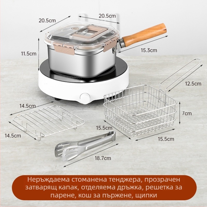 - Японски квадратен фритюрник от неръждаема стомана за трансгранично ползване, домакински съд за мляко, съд за юфка, преносим фритюрник за темпура на открито