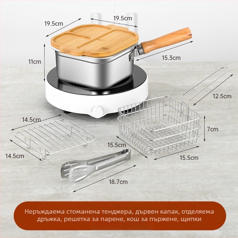 - Японски квадратен фритюрник от неръждаема стомана за трансгранично ползване, домакински съд за мляко, съд за юфка, преносим фритюрник за темпура на открито