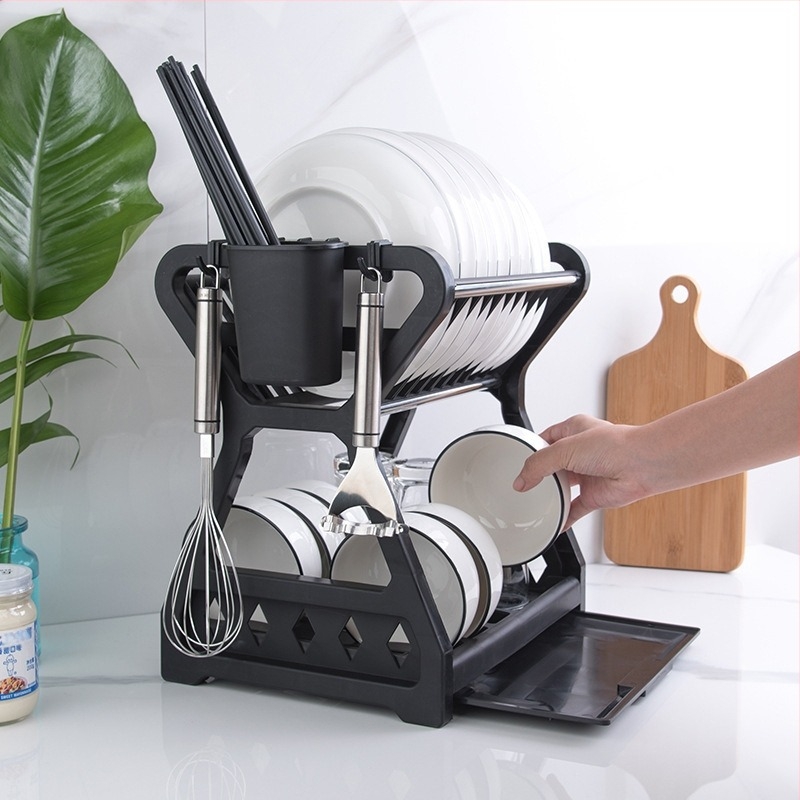 Кухненски шкаф за съхранение, шкаф за съхранение на плот, шкаф за отцеждане на чинии, кухненски прибори, клечки за хранене, домакински шкаф, многослойна стойка за финиширане