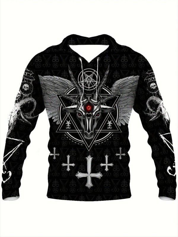 Мъжки ретро пуловер с качулка, спортен, свободен, есенно-зимен, с трансграничен 3D дигитален печат