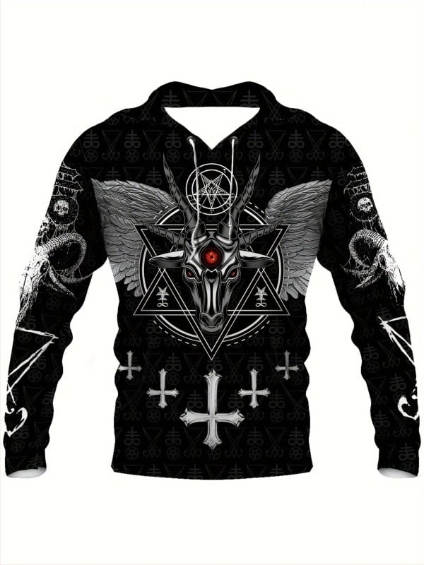 Мъжки ретро пуловер с качулка, спортен, свободен, есенно-зимен, с трансграничен 3D дигитален печат