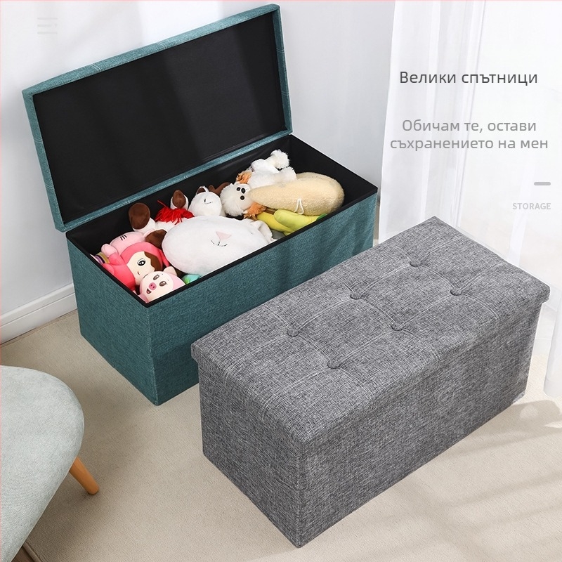 Табуретка за съхранение от плат, многофункционална табуретка за сядане и преобличане на обувки, малка табуретка за диван, сгъваема кутия за съхранение, кутия за домакинско съхранение