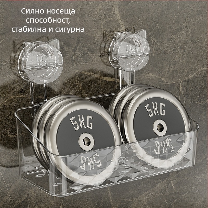 Стенен стелаж за съхранение на вендуза за баня, кутия за съхранение на четка за зъби и паста за зъби, тубичка за сапун за котки