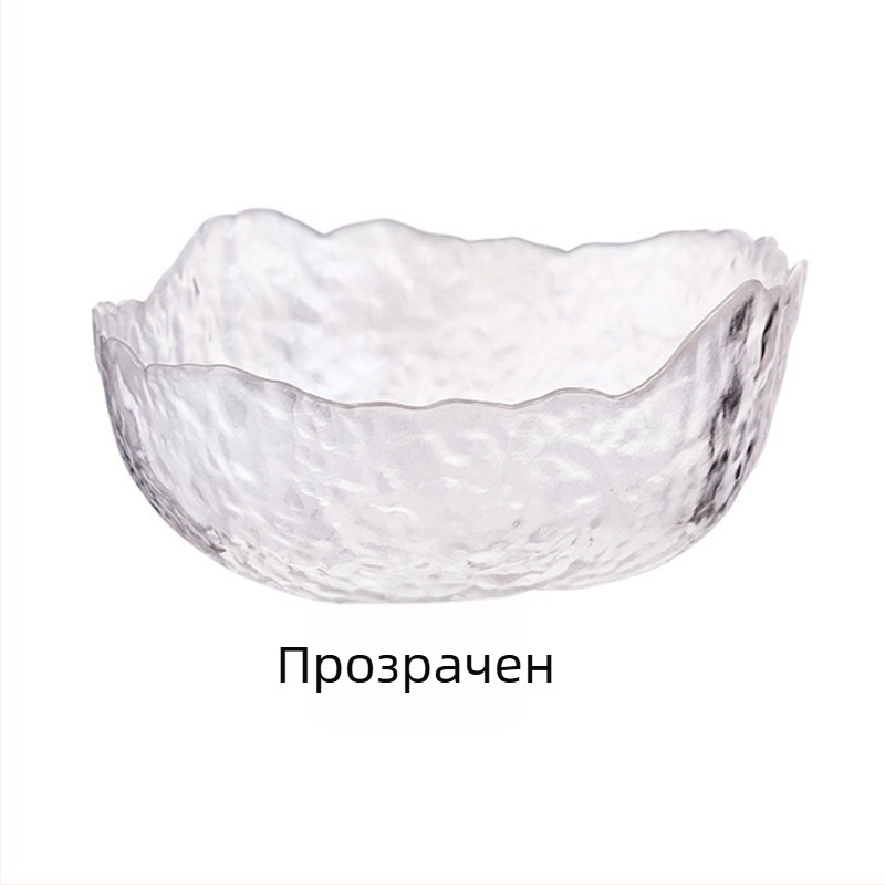 Купа за салата от чукнато неправилно стъкло със златен ръб за домашна употреба, прозрачна домакинска купа, купа за плодове с висок клас усещане