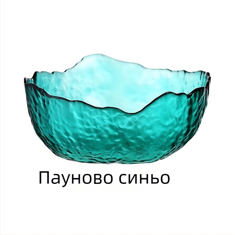 Купа за салата от чукнато неправилно стъкло със златен ръб за домашна употреба, прозрачна домакинска купа, купа за плодове с висок клас усещане