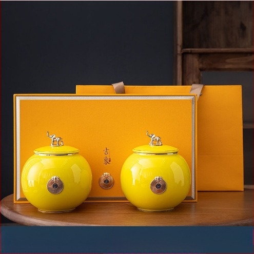 Керамична чайник Jixiang, подаръчна кутия за чай, запечатан чайник, зелен чай Jin Junmei Lichuan, червена празна подаръчна кутия, чайник за пробуждане