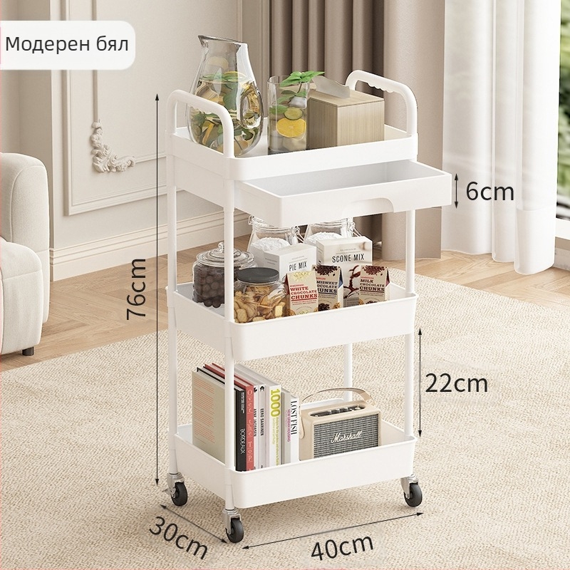 Многослойна подвижна кухненска стойка за съхранение с универсална колелца за съхранение на високо ниво, количка за съхранение на закуски в хол