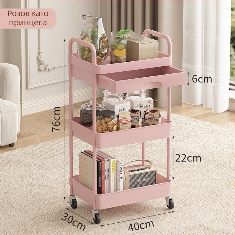 Многослойна подвижна кухненска стойка за съхранение с универсална колелца за съхранение на високо ниво, количка за съхранение на закуски в хол