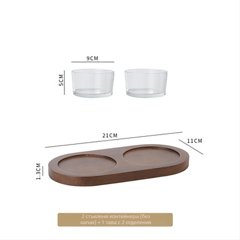 Стъклена чиния с плодове с дървен капак Търговска закуска Закуска Закуска Бар Баня Клуб за крака KTV Десертна тава