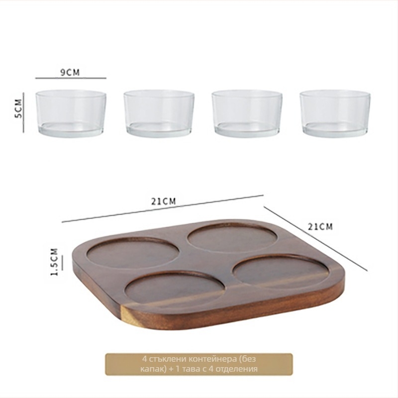 Стъклена чиния с плодове с дървен капак Търговска закуска Закуска Закуска Бар Баня Клуб за крака KTV Десертна тава