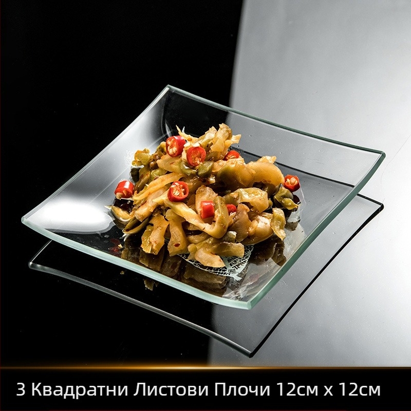 Закалена стъклена чиния с три отделения, чиния за закуска, чиния за хранене, разделителна чиния, домакинска чиния за плодове, многофункционална чиния