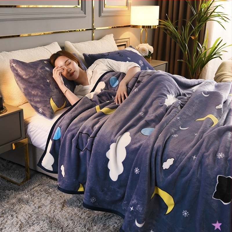 Млечно кадифено фланелено одеяло, единично двойно студентско одеяло за общежитие, одеяло за дрямка с климатик, чаршаф