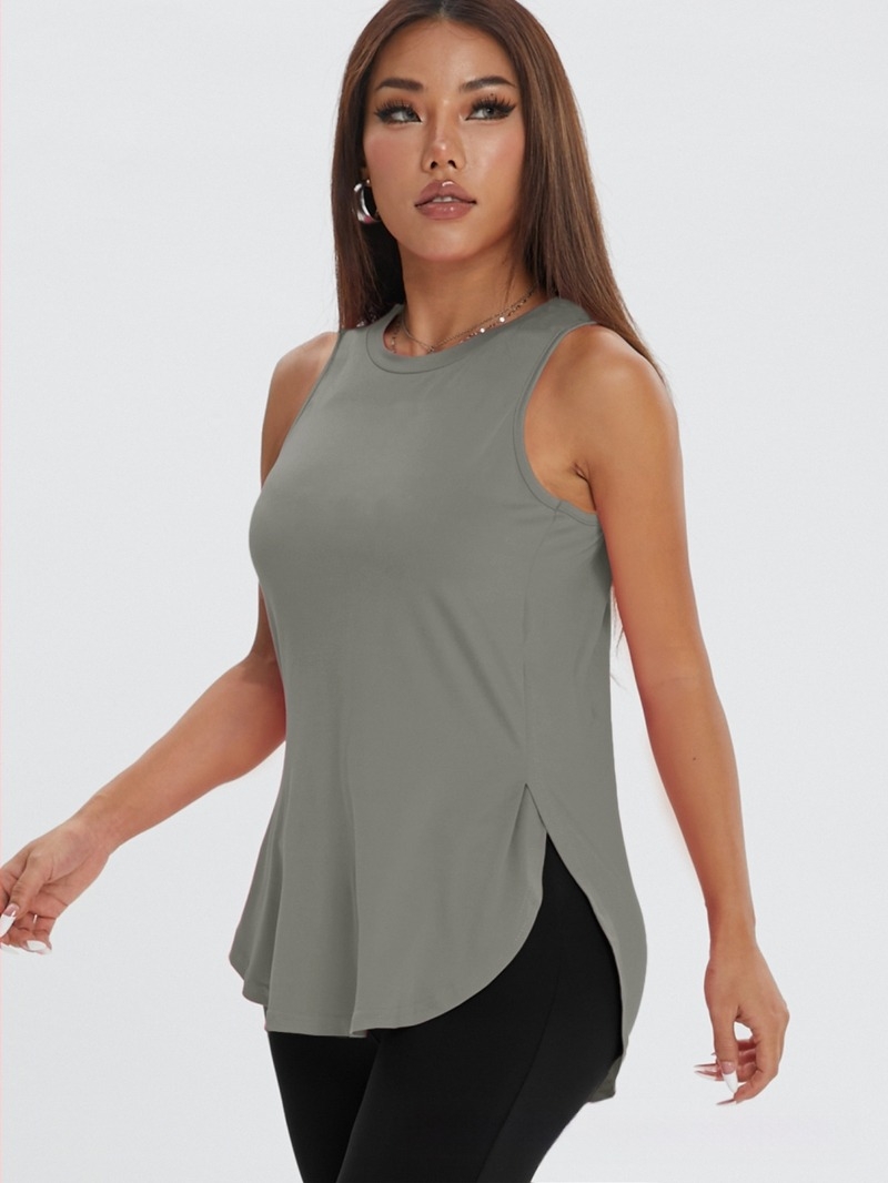 D1059 Европейска и американска връхна блуза с разделяне отстрани, без ръкави, дамска летна спортна бягаща йога, спортна блуза