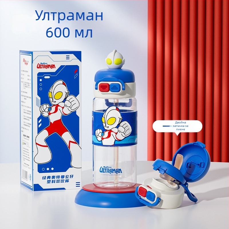 Детска чаша за вода Sanrio Nezha, лятна, за момичета, ученички, против падане, преносима, нова, с двойна сламка за пиене