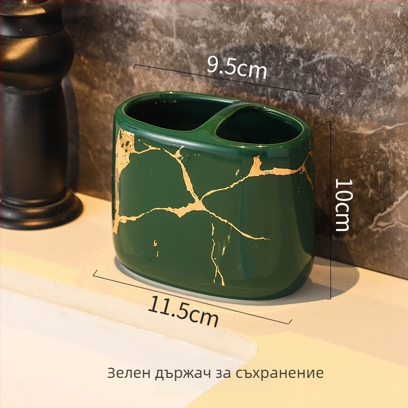 Европейски стил, модерен държач за четка за зъби, домакински, баня, мраморен модел, керамичен, козметичен, двоен, чаша за четка за зъби
