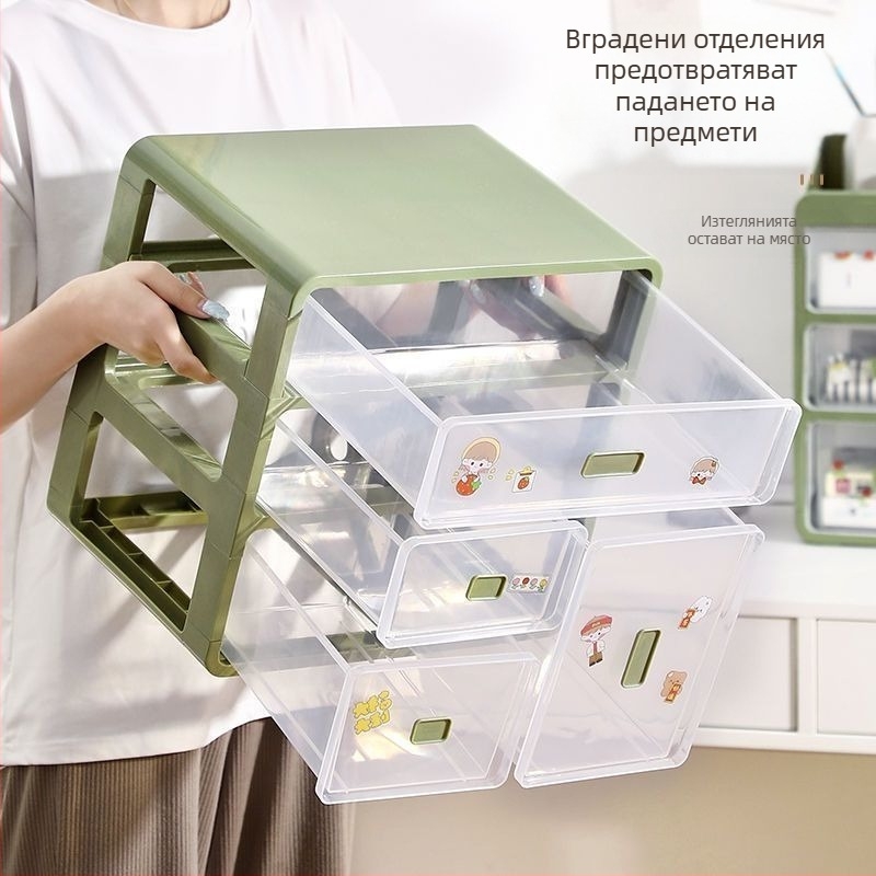 Кутия за съхранение на козметика, прозрачна настолна чекмедже, тип прахоустойчива тоалетка за грижа за кожата с голям капацитет, кутия за грим за общежитие