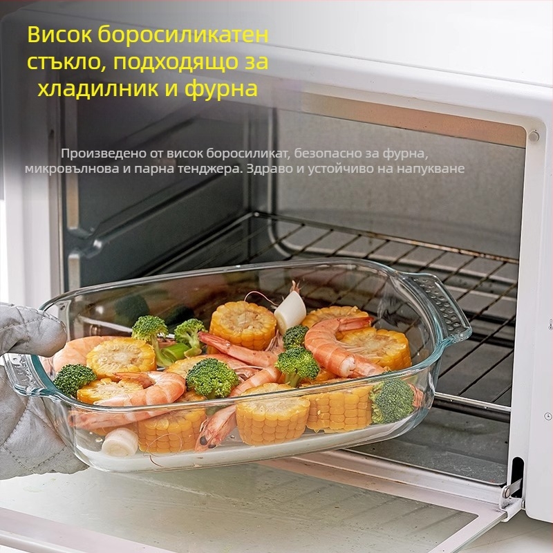 Микровълнова фурна, термоустойчива стъклена тава за печене, фурна, прибори за печене, купа с печен ориз, съдове на пара, кръгли, правоъгълни, чинии за риба на пара, кристална тенджера