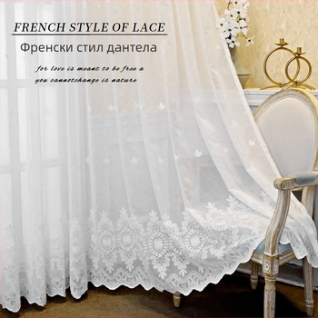 Търговия на едро френски дантелен екран за прозорец за всекидневна спалня полу-сенчещ екран за прозорец романтична бяла дантелена балконска завеса