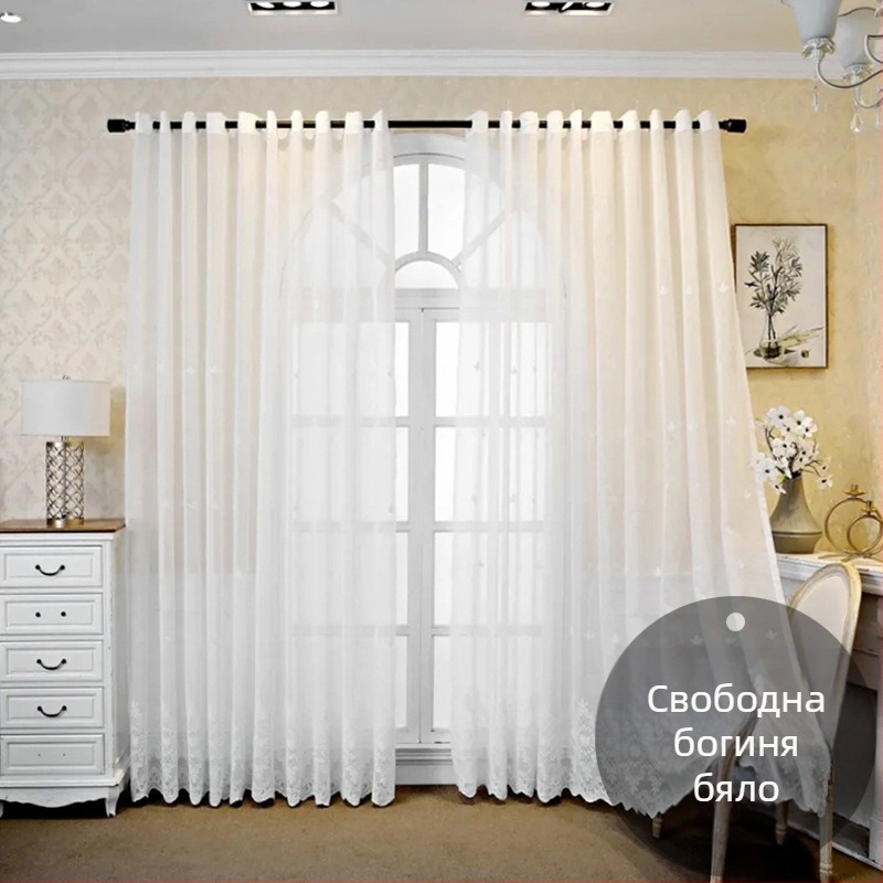 Търговия на едро френски дантелен екран за прозорец за всекидневна спалня полу-сенчещ екран за прозорец романтична бяла дантелена балконска завеса