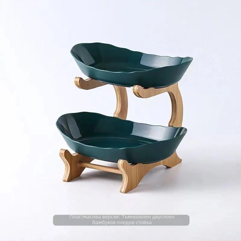 Креативна трислойна многослойна чиния с плодове, европейска керамична чиния за сушени плодове, бамбукова дървена стойка, домакинска чиния за закуски, поднос за бонбони, кошница с плодове