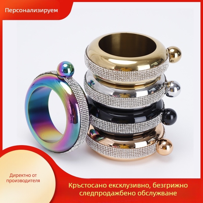 304 неръждаема стомана с диамантена гривна, дамска бутилка с 3,5 унции, кръгла позлатена бутилка за алкохол, гривна, бутилка с 3,5 унции, на едро