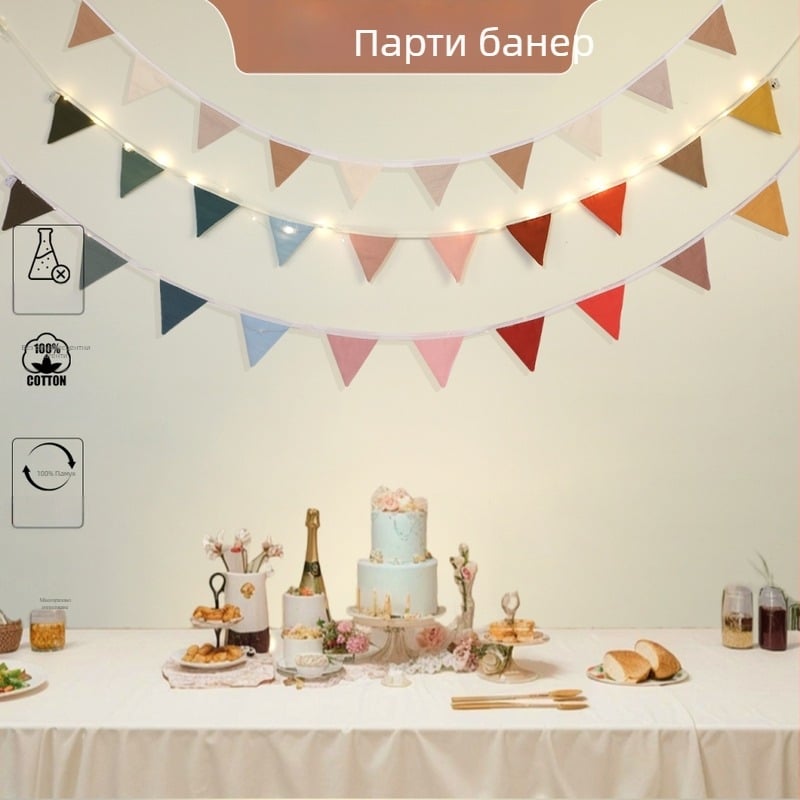 Трансгранично цветно знаме, памучно детско парти, вимпел за рожден ден, европейска и американска декорация за стена, вимпел, оформление на детска градина