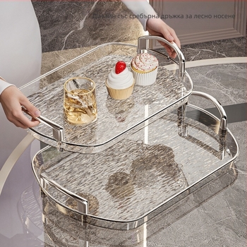 Лека луксозна пластмасова тава с дръжка, Двойно уши от висок клас домакинска тава за чай, тава за вечеря, удебелена голяма тава за търговски ресторанти