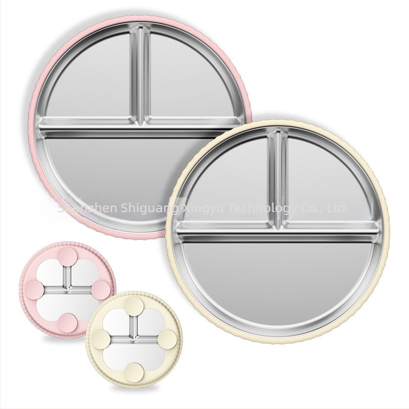 Комплект малки прибори за хранене от силиконова чиния за хранене за деца, хранителен клас, противопадаща, подвижна чиния за хранене от неръждаема стомана 304 с вендуза