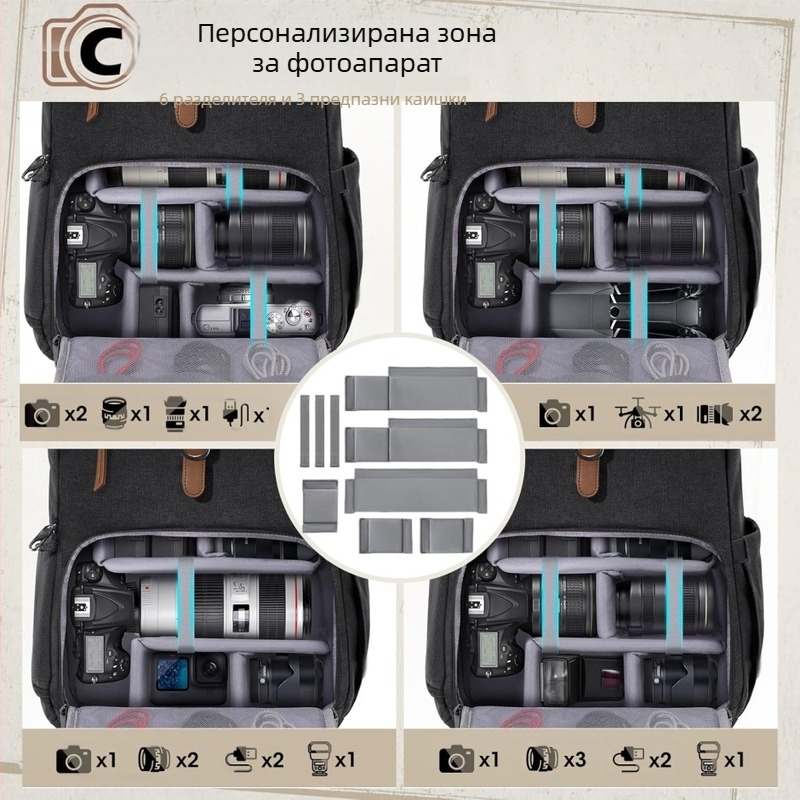 Обикновена ежедневна раница за фотография на открито, водоустойчива и устойчива на износване платнена раница, ученическа чанта