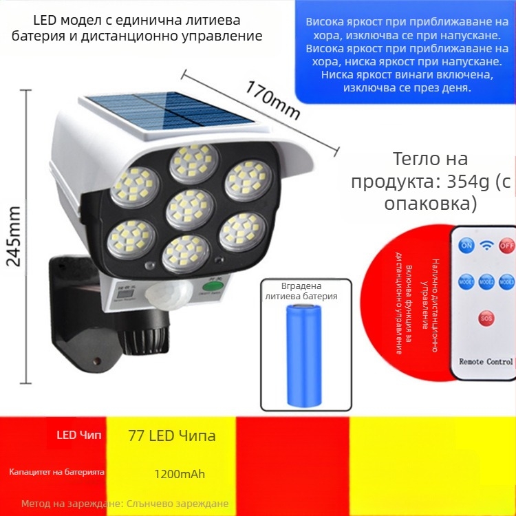 Трансгранична дистанционно управлявана слънчева симулационна лампа за наблюдение, индукционна улична лампа, стенна лампа, градинска лампа, LED фалшива камера, лампа против кражба
