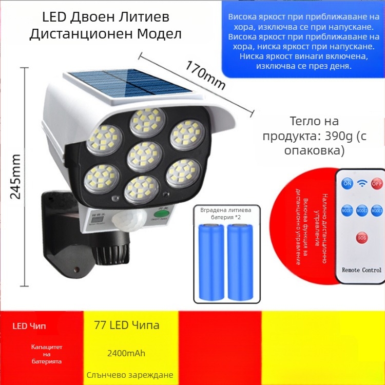 Трансгранична дистанционно управлявана слънчева симулационна лампа за наблюдение, индукционна улична лампа, стенна лампа, градинска лампа, LED фалшива камера, лампа против кражба