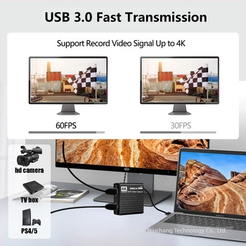 USB3.0 карта за видеозаснемане, HDMI4K кутия за запис, микрофон за игра, 1080P рекордер, 60FPS