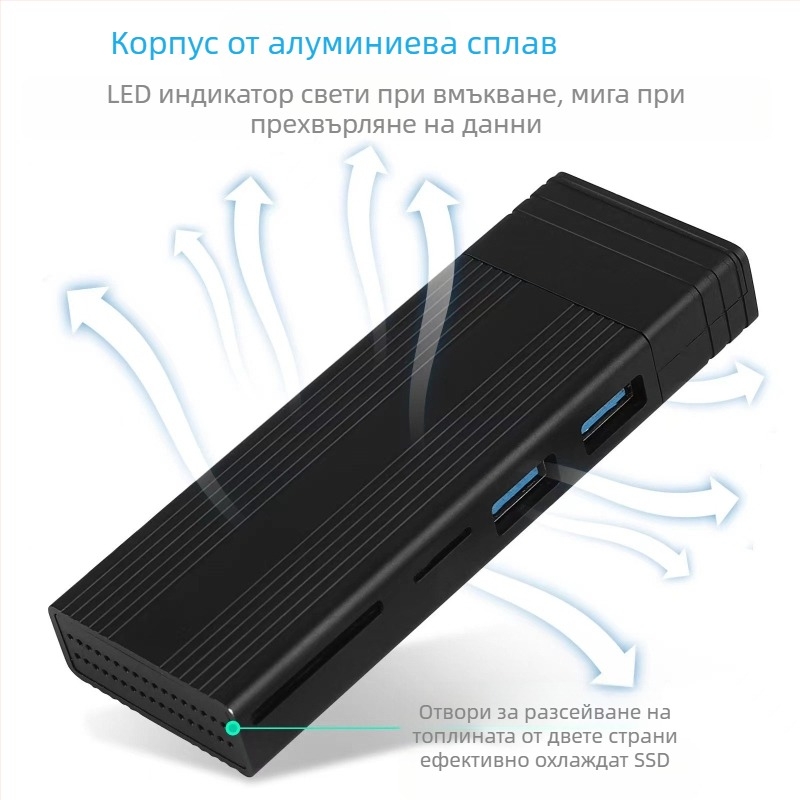 Двупротоколен M.2 NVME/SATA 10g мобилен твърд диск ytpe C порт USB3.1 SD TF четец на карти