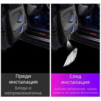 Ангелски крила, светлина за добре дошли, крила за кола, околна светлина, осветление за врата, безплатно окабеляване, автоматична индукционна светлина, проекционна светлина