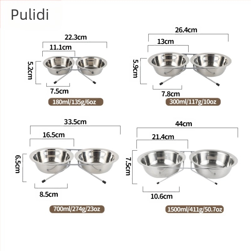 Купа за котки от неръждаема стомана, купа за домашни любимци, трансгранична интегрирана двойна купа на едро, защита на врата, купа за котешка храна, домашни любимци, желязна стойка за купи