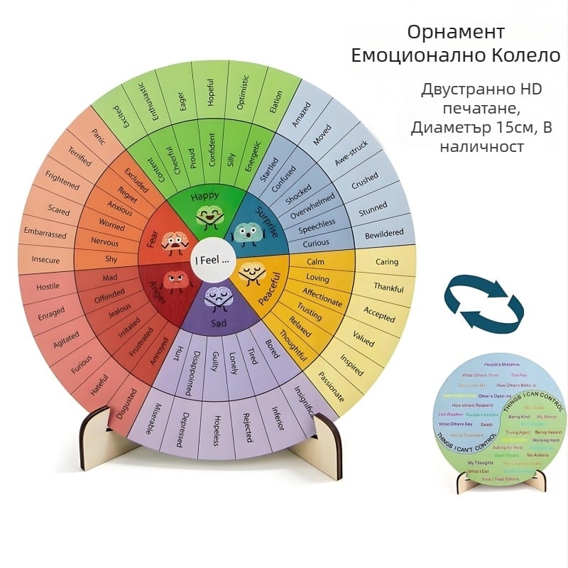 Декорация за бюро с емоционално колело, голяма двустранна емоционална диаграма, дървени орнаменти за лечение на сърдечно здраве