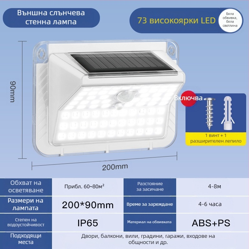 Гореща разпродажба 2023 нова LED слънчева водоустойчива индукционна лампа за външна стена за двор LED слънчева стенна лампа COB