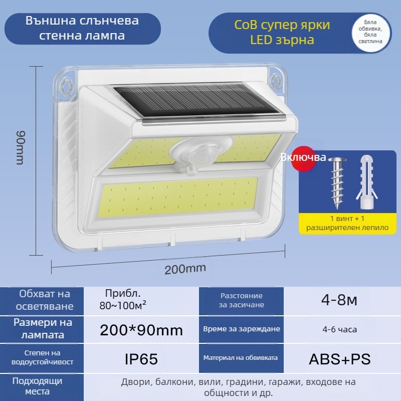 Гореща разпродажба 2023 нова LED слънчева водоустойчива индукционна лампа за външна стена за двор LED слънчева стенна лампа COB