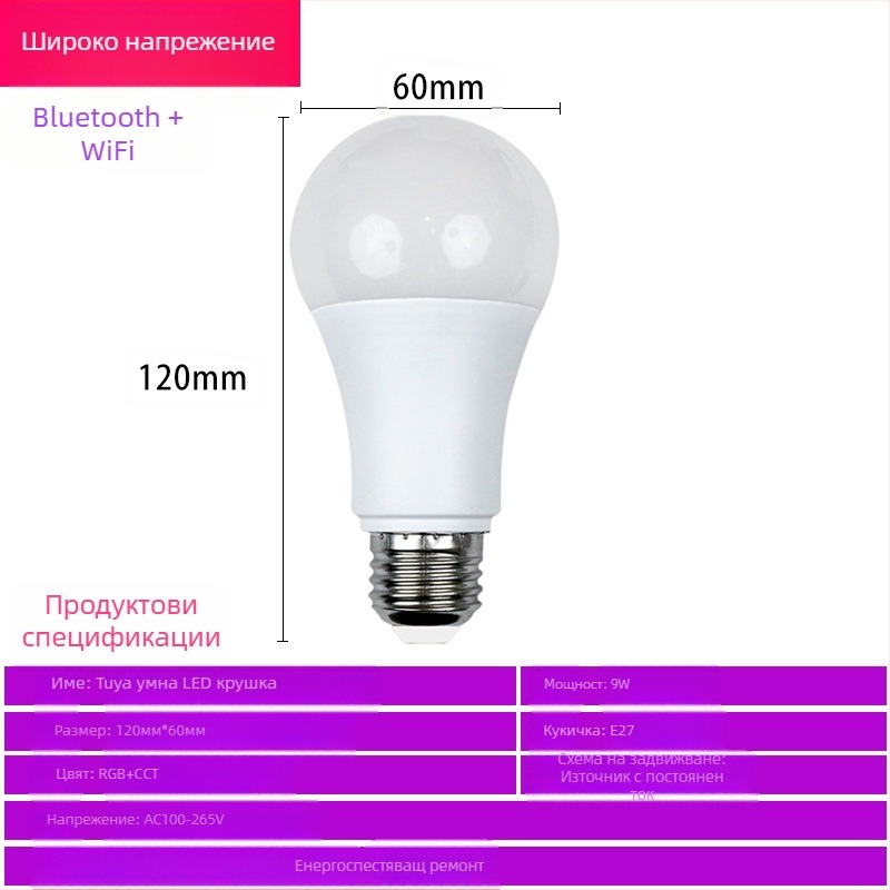 LED интелигентна крушка с променящ се цвят RGB, крушка E27 с винтова основа, модерна многоцветна RGB крушка с регулируем цвят
