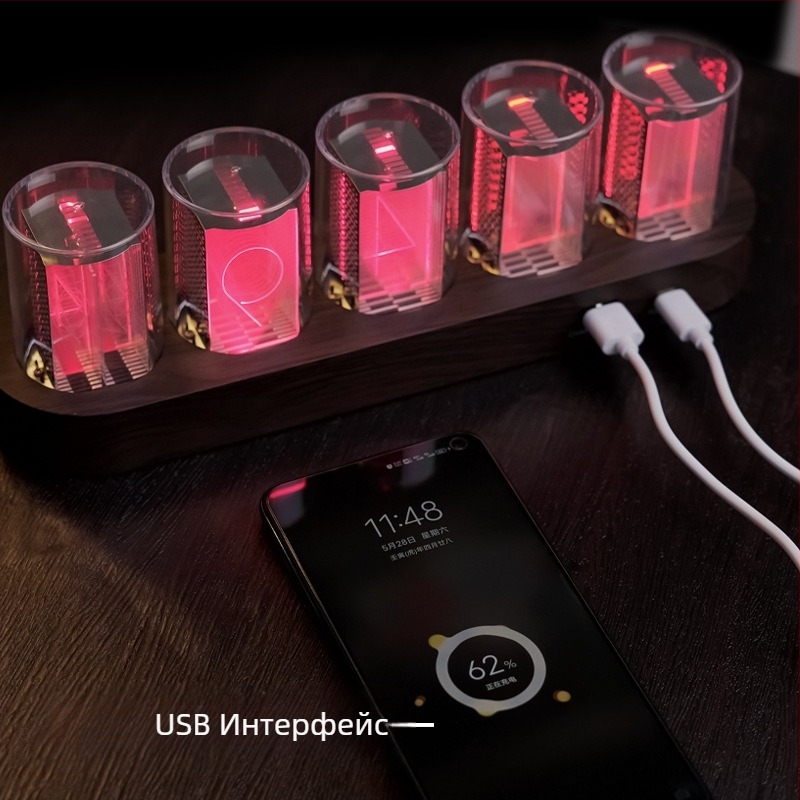 Електронна търговия, горещо продаван Amazon Rgb Pseudo-Nixie тръбен часовник, настолен креативни орнаменти, цифров часовник