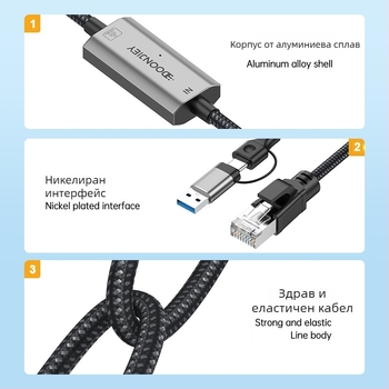 Двоен Type-C/USB към RJ45 TYPEc мобилен телефон компютър към мрежов порт RJ45 Ethernet конвертор Gigabit
