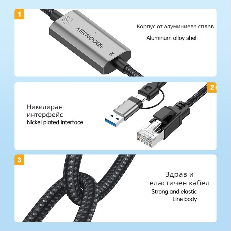 Двоен Type-C/USB към RJ45 TYPEc мобилен телефон компютър към мрежов порт RJ45 Ethernet конвертор Gigabit