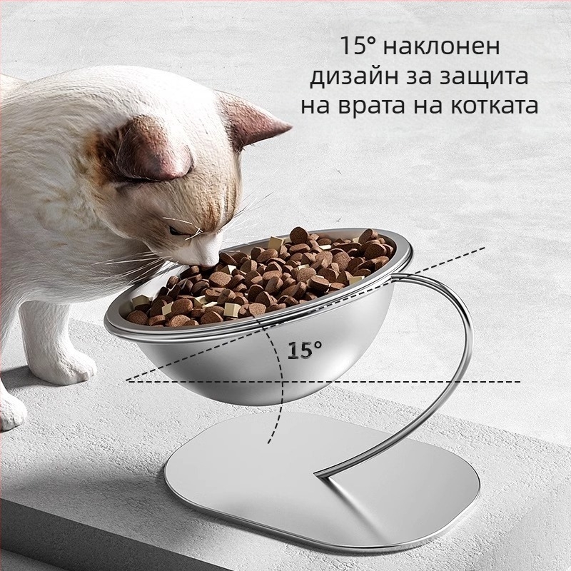 Купа за домашни любимци от неръждаема стомана с висок статив, защита за врата, купа за котки, купа за кучета, антидетонираща купа за хранене на котки с голям капацитет, стоки за домашни любимци