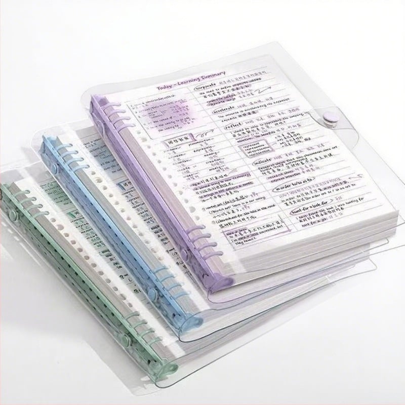 Прозрачен тефтер с подвижни листа и мека обвивка, стилен, висококачествен, удебелен, универсален за ученици от прогимназията, гимназисти и студенти