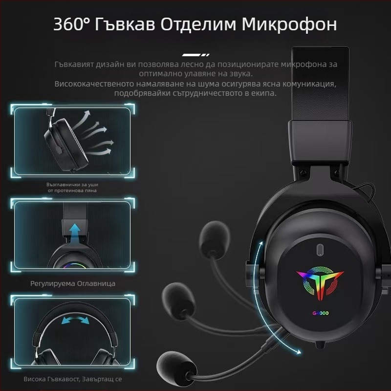 Трансгранични нови RGB слушалки за игра с монтиране на глава и микрофон с кабелен компютър с дългосрочно носене не вреди на директните продажби от фабриката