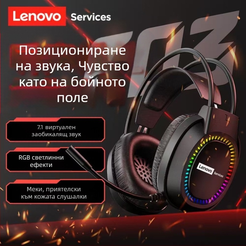 Lenovo E03Services Компютърни слушалки Слушалки с USB за настолни компютри, лаптопи, интернет кафенета, електронни спортове, игри