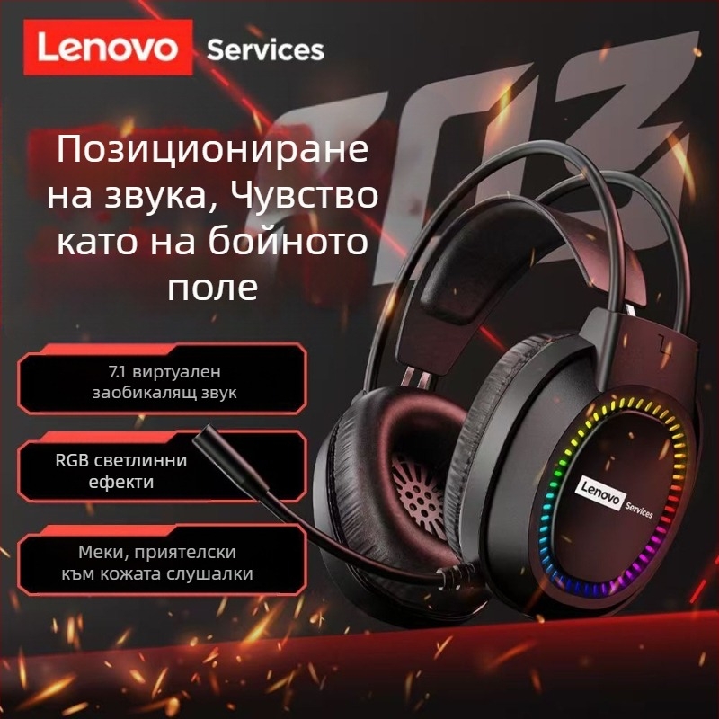 Lenovo E03Services Компютърни слушалки Слушалки с USB за настолни компютри, лаптопи, интернет кафенета, електронни спортове, игри