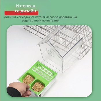 Хранилка за папагали, таванна мивка за вана, слънце, черен феникс, божур, прозрачна кутия за хранене с вода, лесна за почистване B