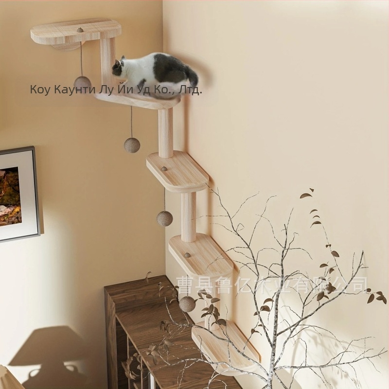 Готова рамка за катерене за котки от масивна дървесина, монтирана на стена, дървена стълба за котки, рамка за катерене за вътрешна употреба, окачена на стена